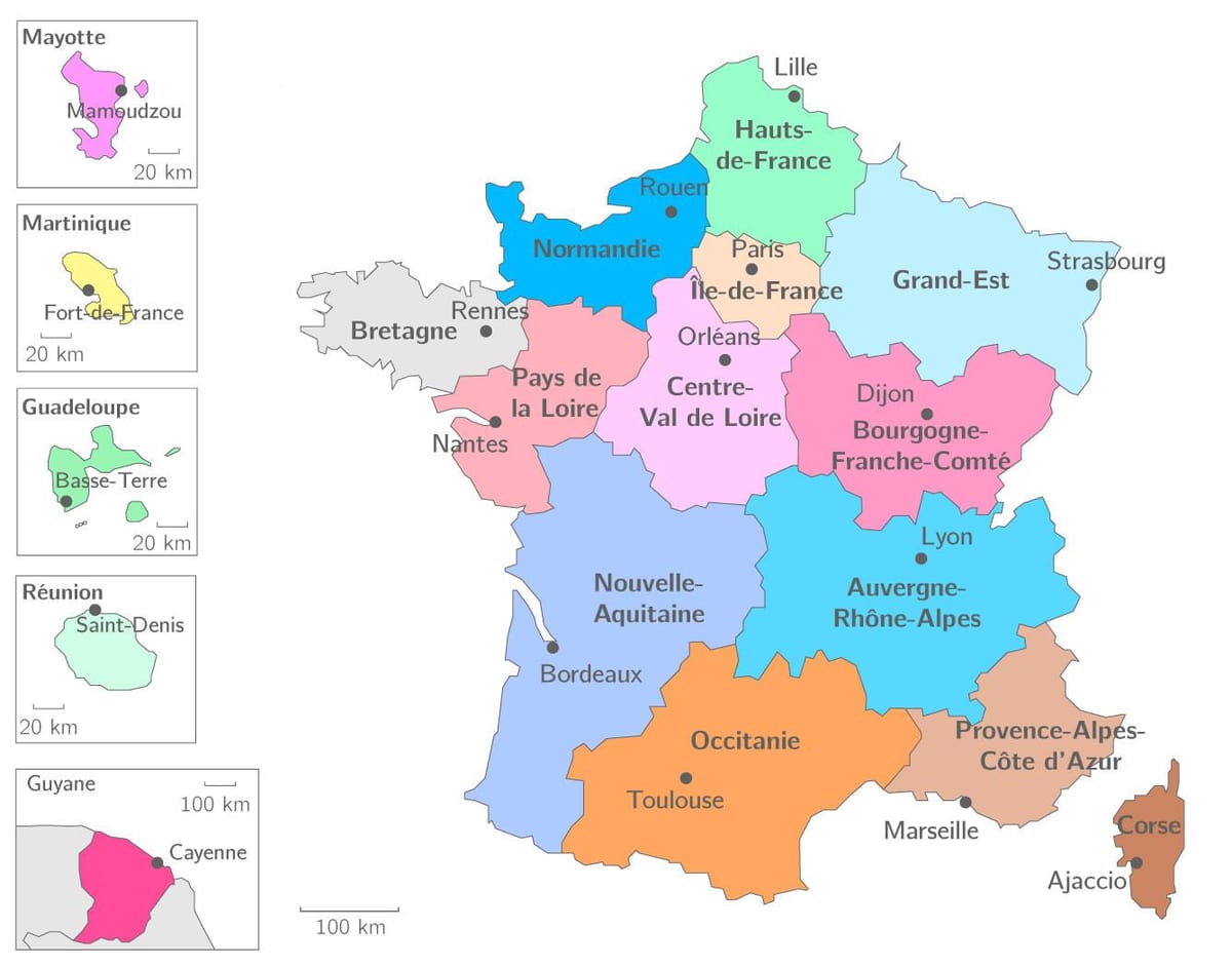 mapa regionów Francji