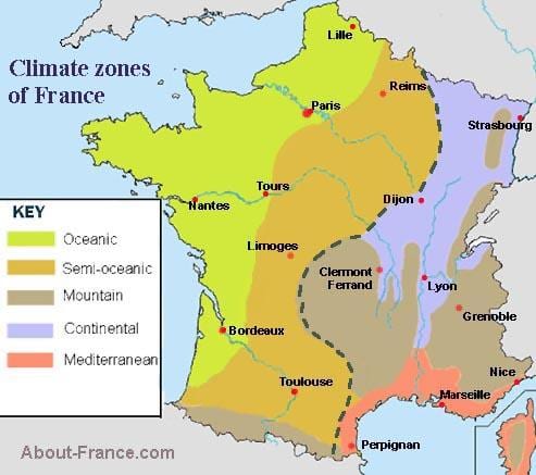 mapa Francji klimat