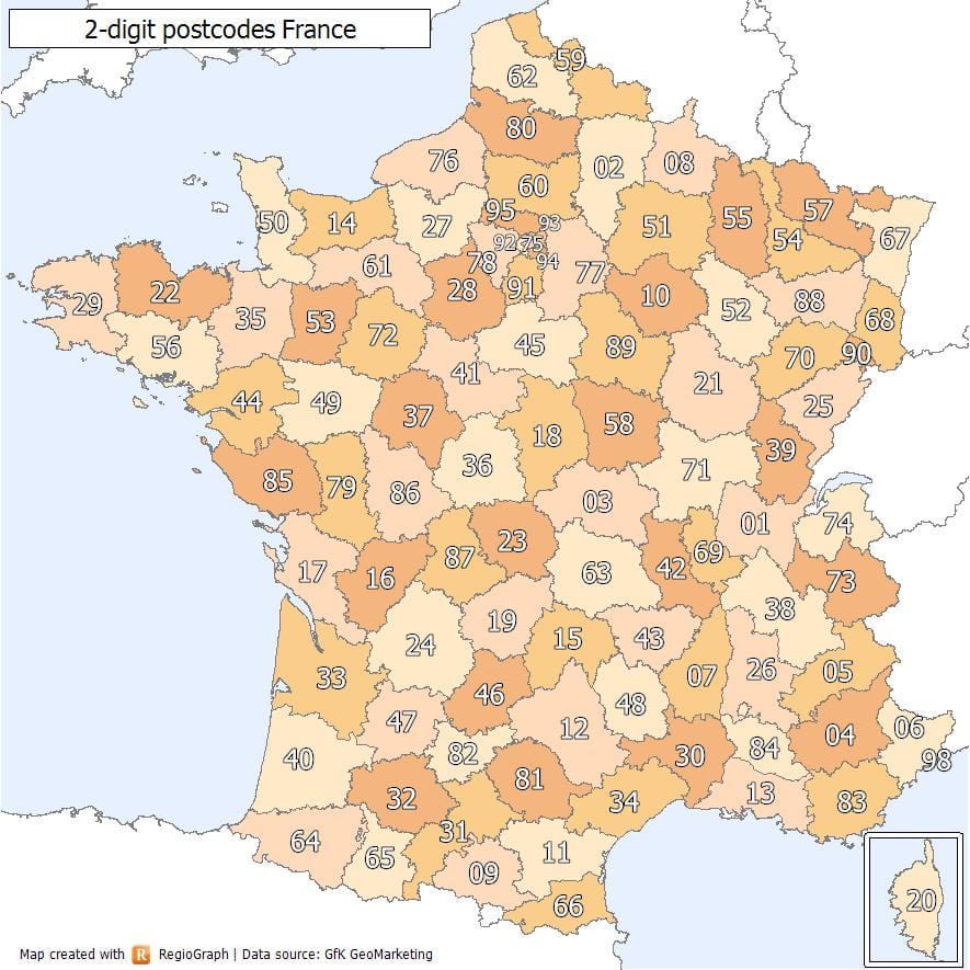 Francja zip kod na mapie