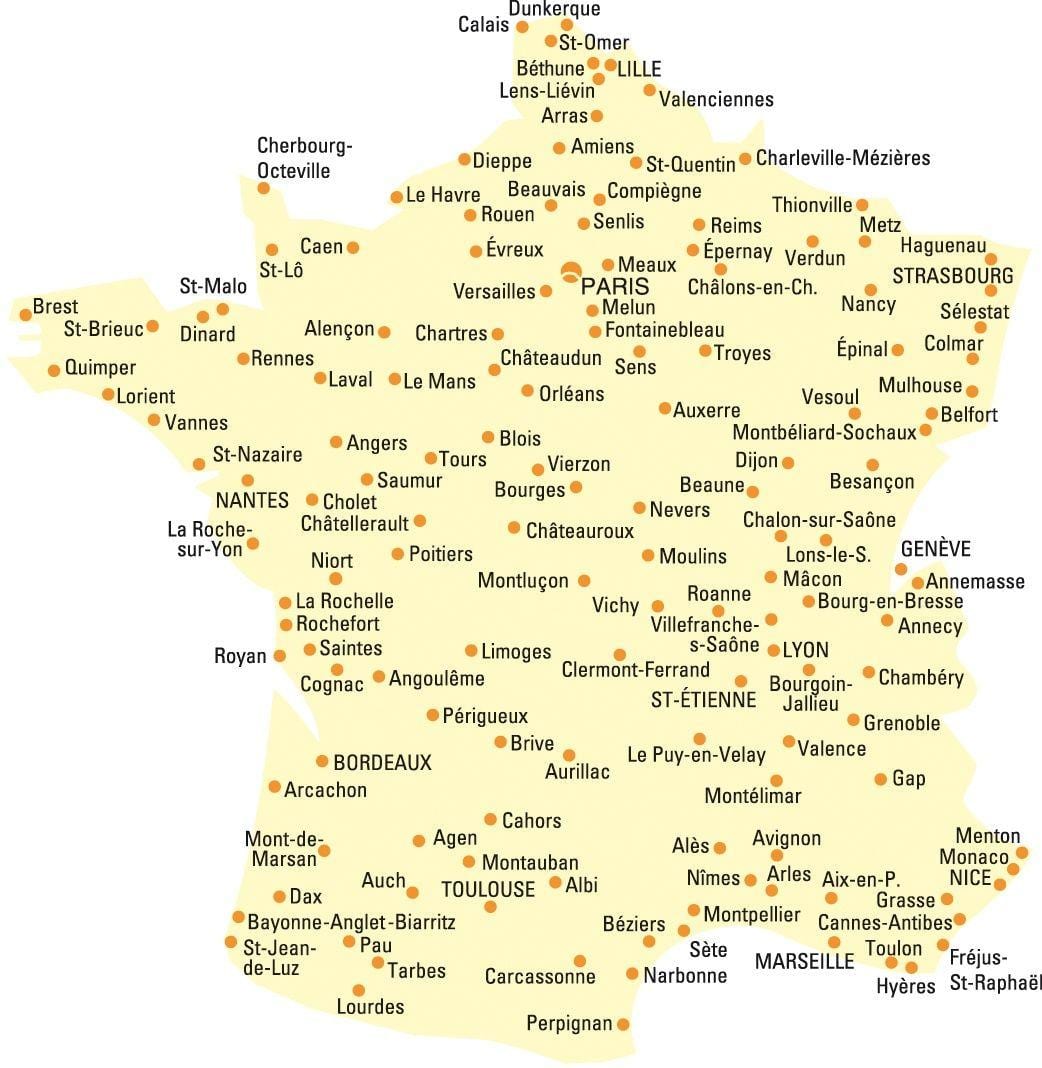 mapa Francji z miastami