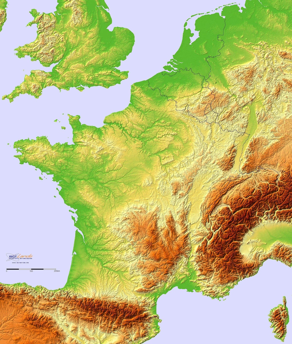 topograficzna mapa Francji