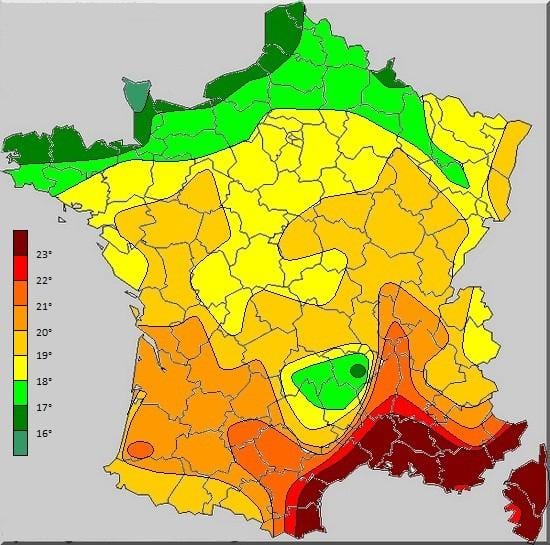mapa Francji temperatura