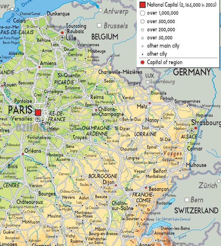 mapa Francji północno-wschodniej części