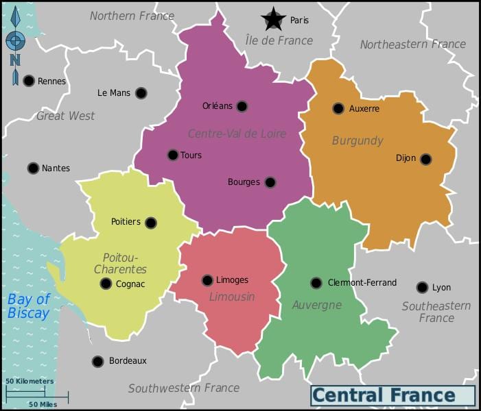 mapa Francji centralny