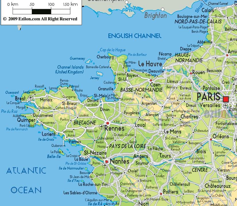 mapa Francji Północny-Zachód