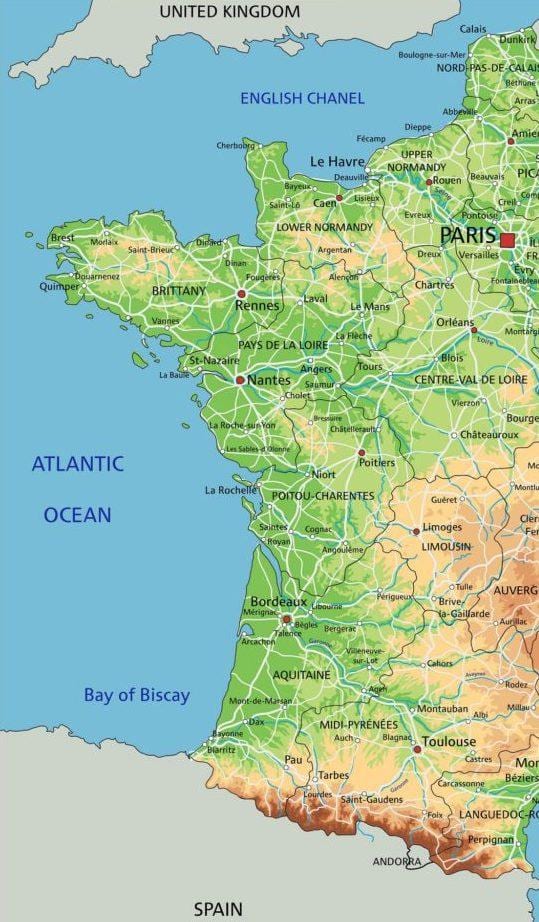 mapa Francji zachodnie