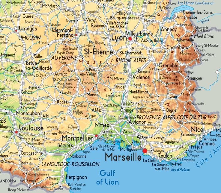 mapa Francji południowo-wschodniej