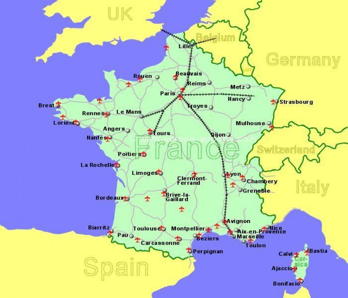 lotniska Południowa Francja mapie