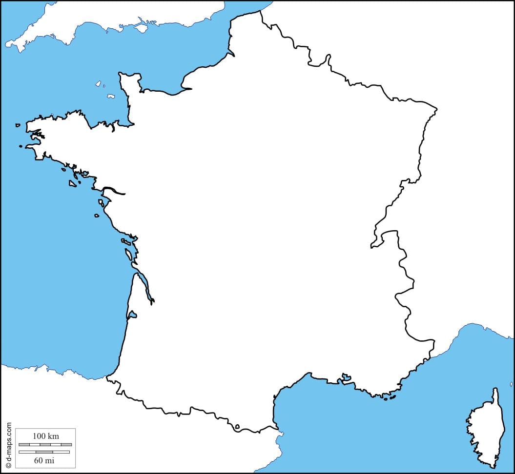 fizyczna mapa Francji puste