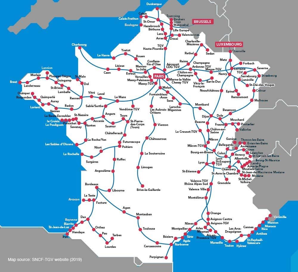 mapa Francji szybki pociąg