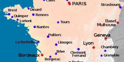 Mapa Francji z podaniem lotnisk