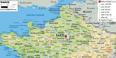 Mapa północy Francji z miastami