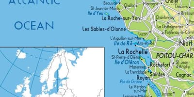 Mapa Francji na zachodnim wybrzeżu